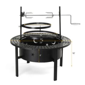 33 Inch Outdoor Fire Pit With 2 Cooking Grills, Wood Burning Firepit With Removable Swivel Grill, For Deck Bonfire Patio Picnic, Black (Option: Default Title) 33 Inch Outdoor Fire Pit With 2 Cooking Grills, Wood Burning Firepit With Removable Swivel Grill, For Deck Bonfire Patio Picnic, Black (Option: Default Title)