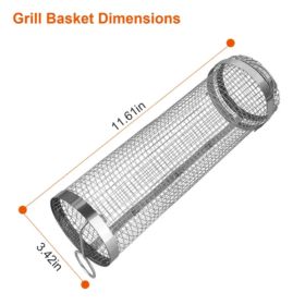 2Pcs 3.42x11.61Inch Portable BBQ Rolling Basket Round Stainless Steel Grill Mesh Barbecue Net Tube With Removable Cover Outdoor Camping (Option: Style1) 2Pcs 3.42x11.61Inch Portable BBQ Rolling Basket Round Stainless Steel Grill Mesh Barbecue Net Tube With Removable Cover Outdoor Camping (Option: Style1)